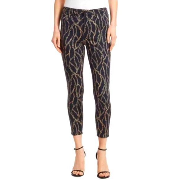 L'AGENCE Margot Chain-Print Skinny Cropped Jeans, Black Multicolor - Picture 1 of 2